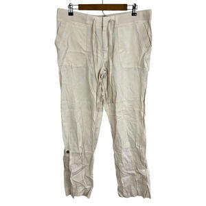 Ann Taylor Loft Lounge Linen Beige Relaxed Straight Leg Pants Size 14 Women’s